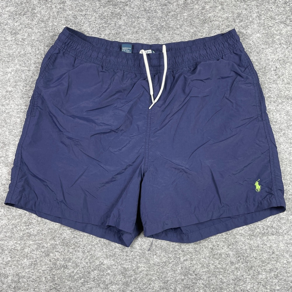 Polo Ralph Lauren Swim Trunks Mens L Navy Blue Pony Mesh Lined Pocket 5.5" 90s